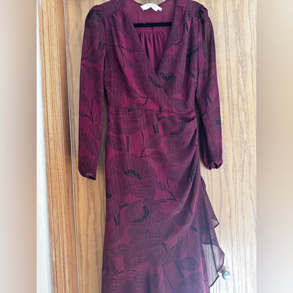Astr Burgundy and Black Floral Long Sleeve Dress